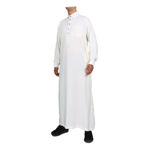 Thobe Masculino <span class=keywords><strong>de</strong></span> Manga Larga Estilo Islámico Qatari, Diseño <span class=keywords><strong>de</strong></span> Color Sólido, Jalabiya con Puños en las Mangas - Product Image 4