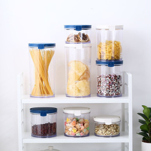 Transparent Airtight Plastic Storage Containers Cylinder Clip-On Lid For Food Grain <b>Cereal</b> Moisture Proof Blue And White 6501 - Product Image 1
