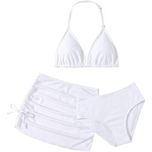 Ensemble de bikini 3 pièces pour filles, haut de bikini triangle à bretelles, taille haute avec jupe de plage, maillot de bain extensible en spandex et polyester - Product Image 1