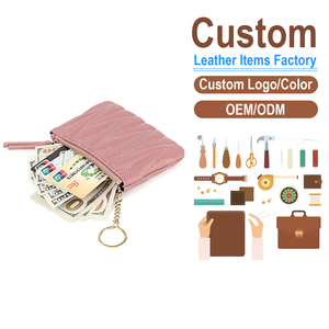 Genuine Leather Quilted Mini Wallet, Fashion Zipper Coin <b>Purse</b>, OEM/ODM Custom Factory, Slim Keychain Pouch - Product Image 2