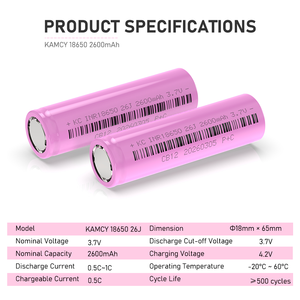 Batería de Litio <span class=keywords><strong>18650</strong></span> 2500mAh 2600mAh 100 Piezas por Caja, Celda de Iones de Litio Cilíndrica de Superpotencia <span class=keywords><strong>18650</strong></span> 2600 MAh - Product Image 3