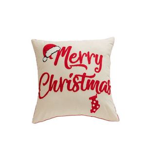 Embroidered Tufted Washable <b>Throw</b> Pillow Cover Candy-Cane Santa Hat Design Modern Minimalist <b>Christmas</b> Party - Product Image 1