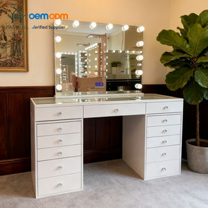 Ensemble coiffeuse de luxe blanche avec miroir éclairé de style moderne | Bureau de maquillage à plusieurs tiroirs avec tours de rangement latérales - Product Image 3