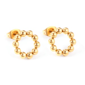 Wholesale Korean Style Stainless Steel Jewelry 18k PVD Gold Plated <b>Earrings</b> Women Hollow Circle Round Beads <b>Stud</b> <b>Earrings</b> - Product Image 2