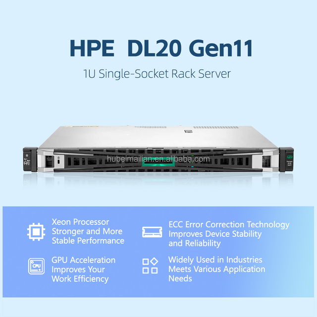 Reliable Cost-effective ProLiant DL20 Gen11 Xeon 1U Rackmount Server with SSD 4 DDR5 4800MT/s 128GB Max in Stock 2025