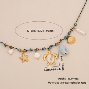 Collar de cadena de eslabones bohemios, joyería de playa de acero inoxidable con estrella de mar y concha marina, accesorio de dopamina - Product Image 6