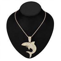 Collier pendentif en forme de requin en alliage et strass de cristal, chaîne torsadée de 3 mm, style hip-hop, nouvelle collection RQ 2024