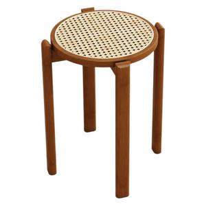 Round <b>Stool</b> With Rattan Top Solid Wood Legs For Home Dining Chair Use - Product Image 5