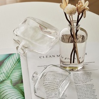Bouteille en verre de luxe, diffuseur de parfum pour la maison, bouteille en verre transparente vide, bouteilles d'arômes carrées avec bouchon, vente en gros
