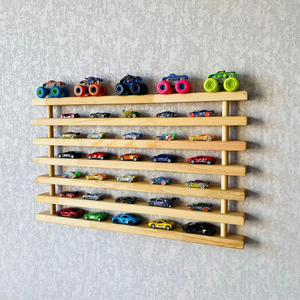 Étagère en bois fabriquée à la main avec LED Décoration de <span class=keywords><strong>chambre</strong></span> de garçon Montessori Support de <span class=keywords><strong>rangement</strong></span> pour voiture jouet Cadeau d'anniversaire pour tout-petits Étagère en bois pour voiture - Product Image 4