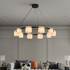 Albâtre naturel tout en cuivre suspension luxe nordique salon restaurant lustre - Product Image 6