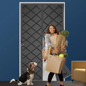 <span class=keywords><strong>Rideau</strong></span> de porte isolant à haute occultation en tissu Oxford à ondes magnétiques et rembourrage en polyester épaissi pour porte française, utilisation hivernale - Product Image 1