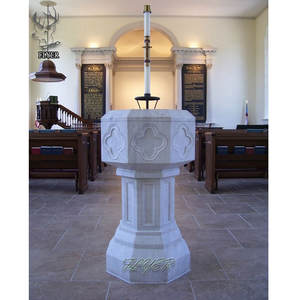 Fuente de agua bendita católica de piedra antigua de nuevo diseño Fuente de mármol blanco Fuente bautismal - Product Image 3