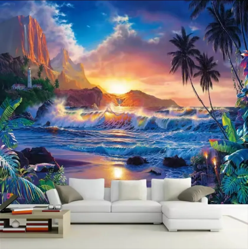 Foto personalizada de papel de parede mural paisagem natural pintura cascata montanha e água murais de parede para sala de estar