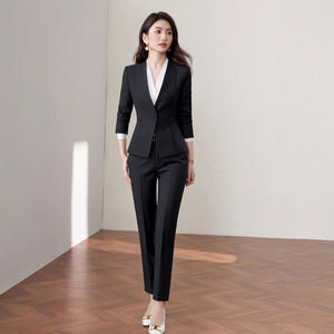 Women's Collarless Suit Set Long Sleeve Spring 2025 Hotel Uniform Gray Skirt Jacket Professional Workwear - Product Image 2