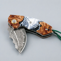 Couteau de poche miniature en acier Damas fait main de qualité supérieure, OEM, à pointe tombante, avec manche en bois, portable, EDC, pour le camping, la chasse et les activités de plein air