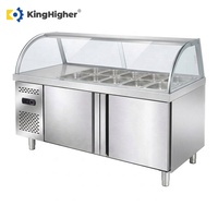 Réfrigérateur de bar à salades sur mesure, table de préparation de sandwichs commerciale, réfrigérateur en acier inoxydable pour restaurant avec couvercle en verre