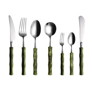 High-quality 304 stainless steel acrylic bamboo handle Western restaurant/hotel light luxury knife, fork, and spoon <b>set</b> - - Product Image 5