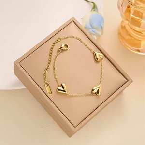 Fashion <b>Love</b>-themed Stainless Steel Jewelry Bracelet Electroplated with 18K Gold. Multiple Heart-shaped Pendant Bracelet. - Product Image 2