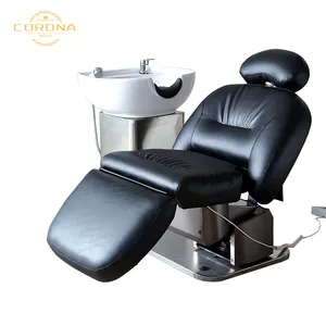 Salon Black Gold Folding Hair Wash Lounge Shampoo Bed Chair With Bowl
