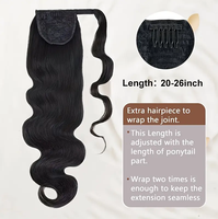 Nouvelle queue de cheval enveloppante 2026 en cheveux humains, extensions noires naturelles en cheveux humains vierges, installation facile pour usage quotidien