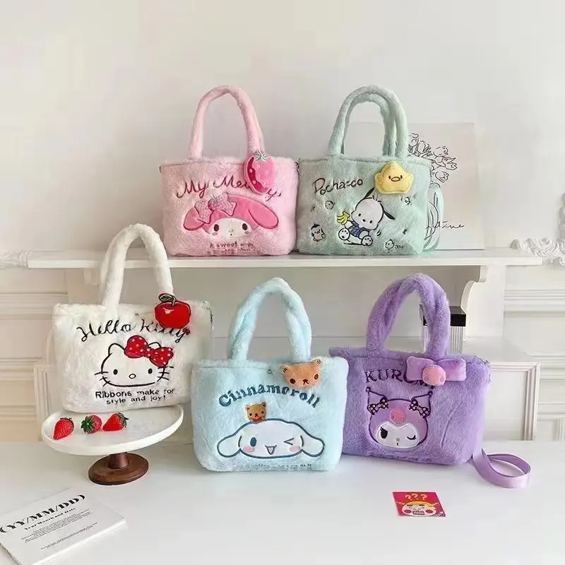 Sac en peluche Sanrioed Hello Kt Kawaii Kuromi My Melody Cute Cartoon Anime Handbag Cinnamoroll Storage Tote Bags Women Girl Gifts