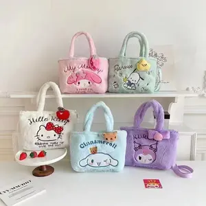 Sanrioed Hello Kt Plush Bag Kawaii Kuromi My Melody Cute Cartoon Anime Handbag Cinnamoroll Storage Tote Bags Women Girl Gifts
