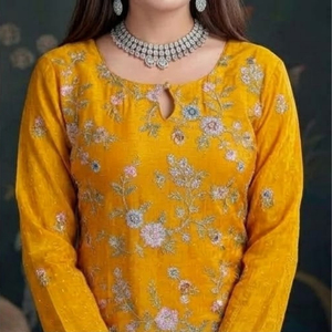 Kurti de seda amarilla con bordado floral para mujer, con pantalones Patiala y conjunto de dupatta, traje indio para fiestas. - Product Image 5