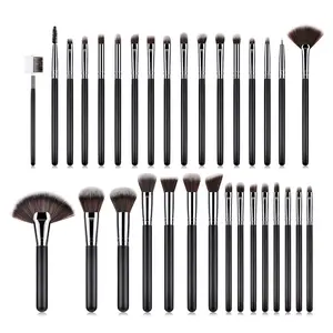 Jieniya Beauty Products 32PCS Makeup Brush Set Brown Hair Fan Angled Kabuki Powder Concealer Foundation Brush Sets