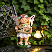 Maßgefertigte LED-Laterne Feengarten-Statue Harz-Willkommensschild Wetterfeste Außenlandschafts-Dekoration Garten-Deko Geschenk