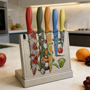 5-टुकड़ा रंगीन पैटर्न शेफ स्टार स्टेनलेस स्टील ब्लेड्स बेंडेक्स टिकाऊ कलात्मक डिजाइन एर्गोनोमिक हैंडल चाकू सेट - Product Image 3