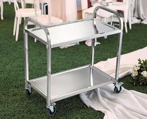 Troli Utilitas 2 Tingkat, Troli Laboratorium, Troli Klinik, Troli Komersial dengan Roda Senyap yang Dapat Dikunci, Troli Baja Tahan Karat - Product Image 1