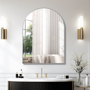 กระจกติดผนังทรงโค้งกรอบโลหะสีเงิน ขนาด 30x40 นิ้ว สำหรับห้องน้ำ - Product Image 1