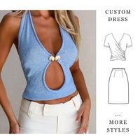 Nouveau Top Court Femme Personnalisé Bleu Clair à Paillettes, Col en V Profond, Détail Coquillage Découpé, Sans Manches, Fabrication Chinoise, Faible MOQ