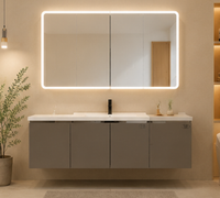 Ensemble de meuble-lavabo mural moderne en céramique avec miroir LED intelligent, double vasque et meuble de rangement étanche