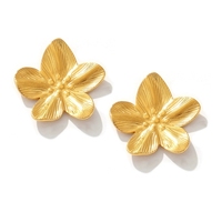 Boucles d'oreilles clous LT-F1221 en acier titane, motif floral géométrique irrégulier martelé et froissé, style vintage
