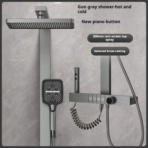 Robinet mural rectangulaire moderne et innovant en laiton gris anthracite avec douchette de massage, poignée unique et cartouche céramique pour hôtel - Product Image 5