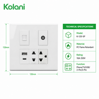 Prise murale modulaire Kolani 120, 5 prises 16A 250V, anti-effraction, RJ45 Cat6, TV, USB A+C, panneau de prises universelles