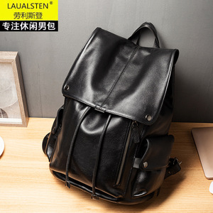 Laualsten Men's <b>Backpack</b> Genuine Leather 20-35L Waterproof Leisure Travel Bag - Product Image 2