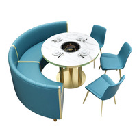 Ensemble table et chaises de banquettes semi-circulaires personnalisables en bois massif, style minimaliste moderne, pour restaurants coréens de barbecue et de fondue