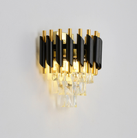 Lámpara Colgante Moderna Nórdica de Lujo con Cristal K9 en Negro y Dorado, Candelabro Redondo para Interiores con Luces Led