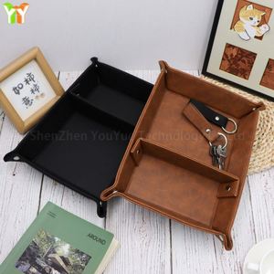 Collapsible PU Leather Valet Tray <b>Desk</b> Coin Card Key Storage Box with Keychain for Business & Promotional Gifts - Product Image 2