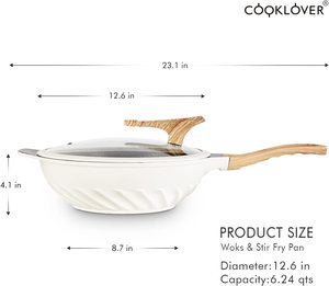 Cooklover - Sartén <span class=keywords><strong>Wok</strong></span> Antiadherente Profesional de 32 cm, de Aleación de Aluminio con Tapa de Vidrio y Silicona, <span class=keywords><strong>para</strong></span> Cocina Coreana a Gas, Precio Bajo al por Mayor - Product Image 5