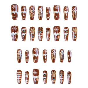 <span class=keywords><strong>Uñas</strong></span> Postizas Acrílicas Navideñas 3D con Diseño de Hombre de Jengibre y Casa, <span class=keywords><strong>Cortas</strong></span> y Cuadradas, <span class=keywords><strong>para</strong></span> Mujer, Venta al Por Mayor - Product Image 3