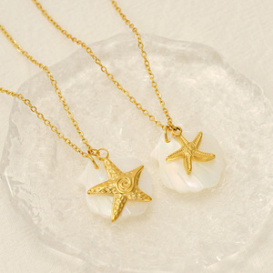 Kalung rantai baja tahan karat imitasi mutiara trendi untuk perempuan dengan liontin kura-kura dan bintang laut untuk hadiah ulang tahun - Product Image 6