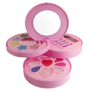 Çocuk kozmetik küçük kız makyaj kutusu kızlar için 360 daire kapak makyaj kompakt makyaj seti