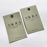 WD-Großhandel Designer Benutzerdefinierte Mode-Logo Gratis Muster Perforierte Anhängeetiketten und Etiketten für Damenkleider Kleidung Anhängeetiketten Schwarz Gold