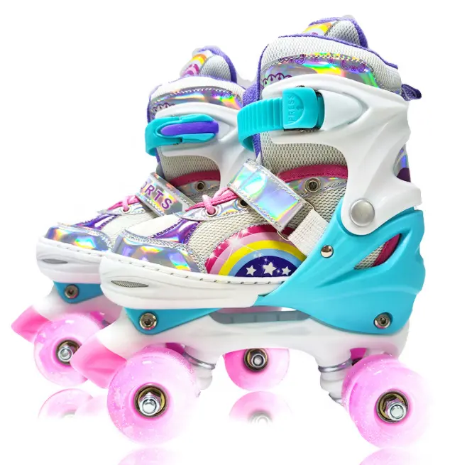 Rainbow Sizes Adjustable Colorful Light up Wheels Roller Skates Shoes for Girls Boys for Kids