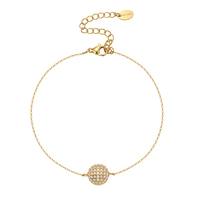 Bracelet réglable artisanal délicat et glamour, plaqué or, en acier inoxydable 316, pour femme, avec breloque ronde pavée de strass tchèques 5A