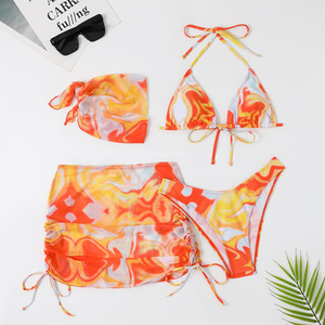 Xuanlang Tie Dyed Thin <strong>Skirt</strong> and Scarf 4 Piece Beachwear <strong>Woman</strong> With Cover up Bikini Bath <strong>Swim</strong> Suit Set Swimwear C5409# - Product Image 4